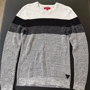 Guess Men's Striped Crewneck Sweater - Cream, Black, Gray